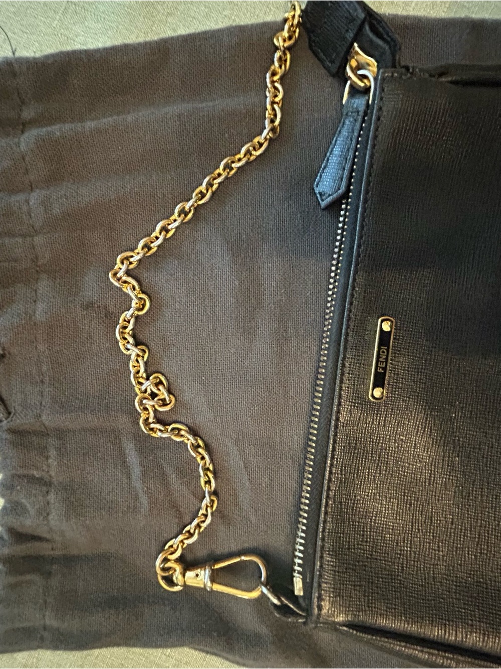 Fendi Black Leather Shoulder Bag with Gold Chain - Picture 16 of 16